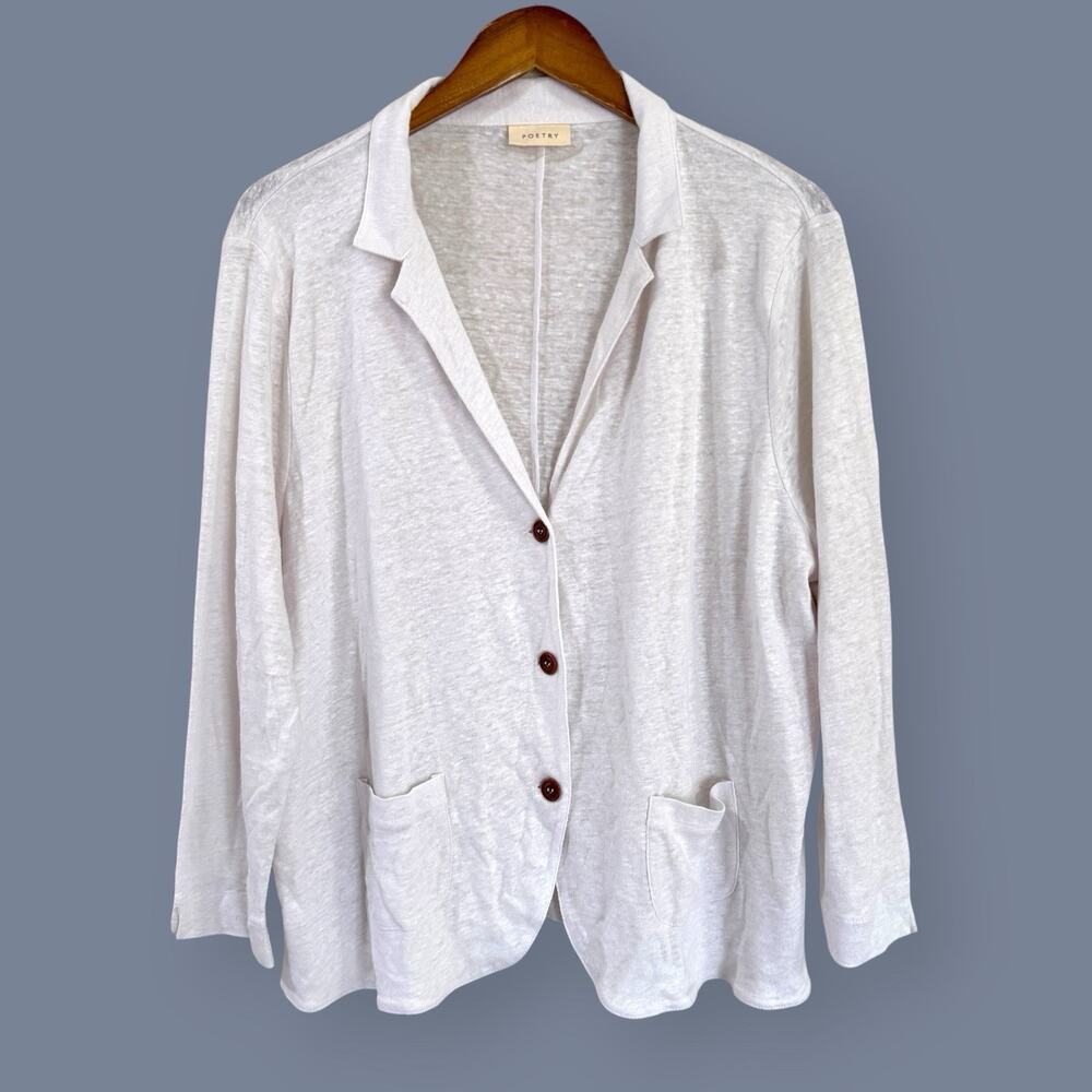 Poetry Linen Jersey Blazer White (Light Gray) Womens US Size 16 Lightweight NWT